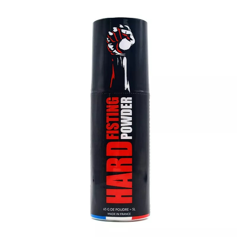 on voit sur un fond blanc un flacon rouge et noir fabriqué en France d'un lubrifiant anal en poudre.