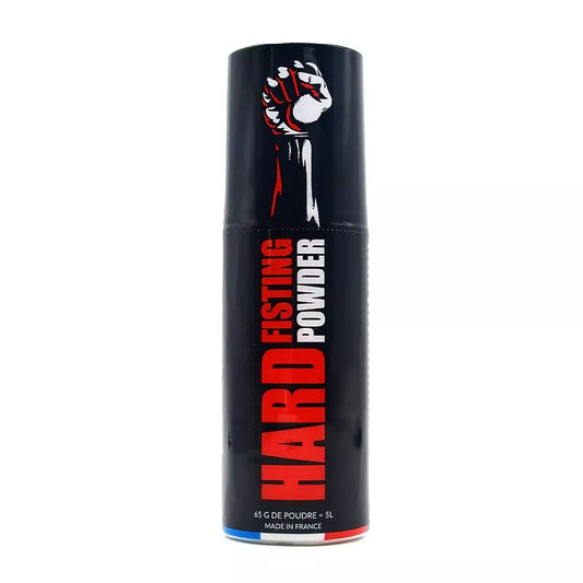 on voit sur un fond blanc un flacon rouge et noir fabriqué en France d'un lubrifiant anal en poudre.